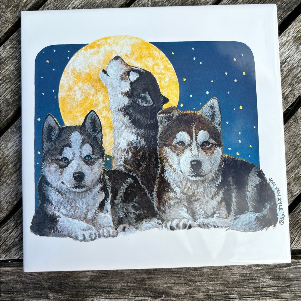 Ceramic tile,Jon Van Zyle - Wolf Pups 1995
